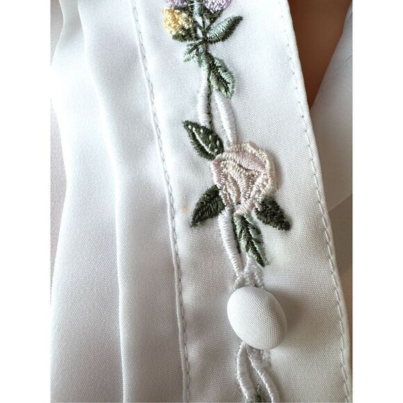 Vintage Yves St. Clair White Floral Embroidered Button Front Blouse Size Large - Picture 9 of 10